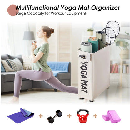 Yoga Mat Storage Rack, 27’’ Large Yoga Mat Holder Accessories, Home Gym Equipment Storage Yoga Mats, Workout Equipment Organization with Wheels, Gray